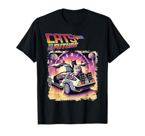 Cats To The Future 80s 90s Parodie Pop Culture Funny Cats T-Shirt