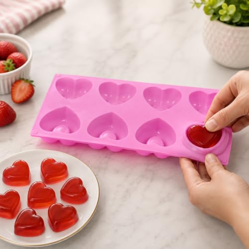 Image of Cutting EDGE Heart Shape Muffin Pan Silicone Mold | Long-Lasting & Flexible | for Making Chocolate, Dessert, Pastry, Brownie, Muffins, Jelly, Pudding and Many More (Pack of 2 - Pink Color)