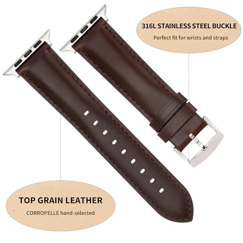 CORROPELLE Leather Watch Straps Compatible with Apple Watch 49mm 46mm 45mm 44mm 42mm 41mm 40mm 38mm, Top Grain Leather Replacement Straps for iWatch Series 11 10 9 8 7 6 5 4 3 2 1 SE3/2/1 Ultra3/2/1