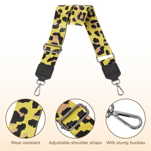 Image of uxcell Wide Shoulder Strap, 5cm Adjustable Purse Strap Replacement Crossbody Strap for Shoulder Bag Handbag, Yellow, Black Square Mouth Buckle