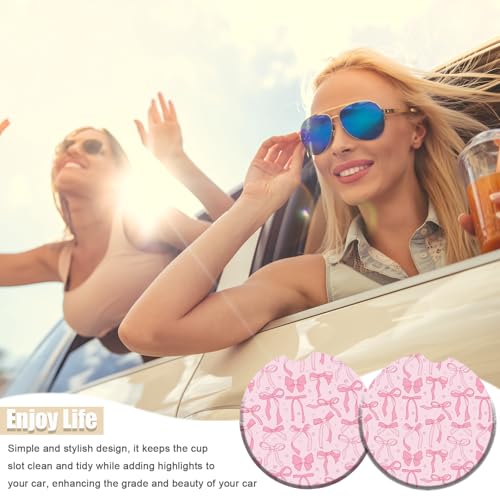 Portavasos para auto color rosa con diseño de moño, 2 piezas miniatura 7