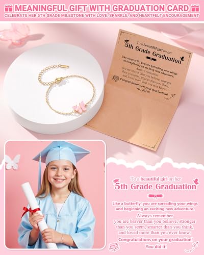 Image of Kindergarten /5th Grade /8th Grade Graduation Gifts, Adjustable Pink Butterfly Bracelet
