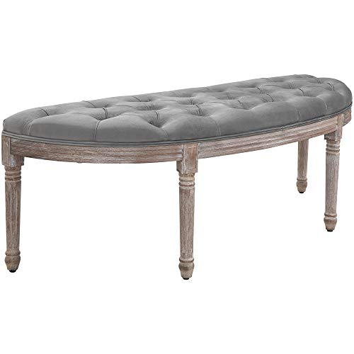 Homcom Vintage Semi-Circle End Of Bed Bench, Upholstered Bedroom Entryway Bench With Tufted Velvet-Touch Fabric With Rubberwood Legs, Gray #TOP10