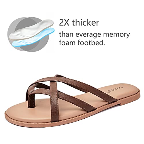 Image of Luoika Women's Wide Width Flat Sandals, Flip Flop Slides Sandal Casual Strapy Sandal Slip on Summer Beach Shoes for Women.