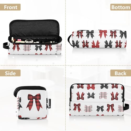 Bolsa organizadora de viaje para herramientas de cabello blanca con diseño Bow Plaid, resistente al calor, gran capacidad para planchas y rizadores miniatura 5