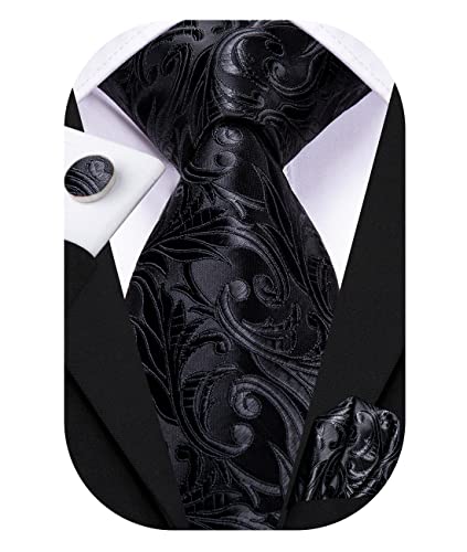 Image of Hi-Tie Men Ties Sets Silk Stripe Paisley Necktie Pocket Square Cufflinks for Business Wedding