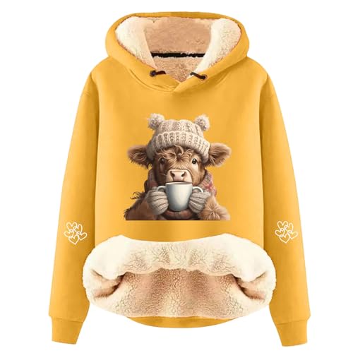 Sweat à capuche vache pour femme en polaire douce d'hiver