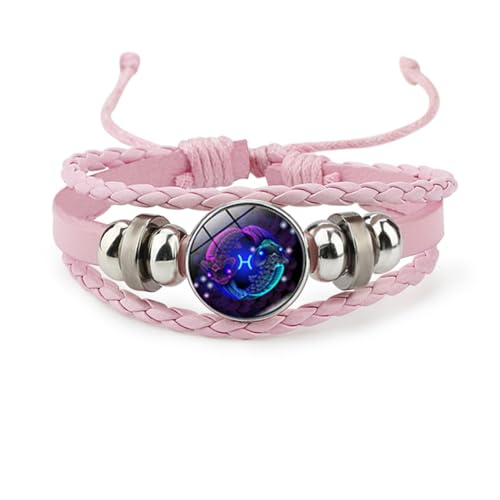 Image of Pink Pink Twelve zodiac spirit bracelet adjustable Twelve zodiac leather bracelet jewelry accessories for zodiac enthusiasts