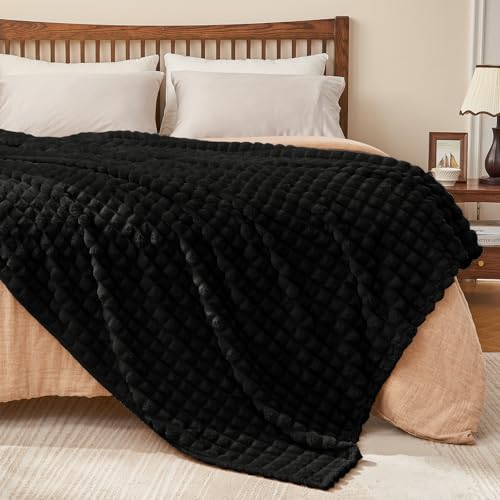 Image of BEDELITE Black Checked Fleece Throw Blankets Queen Size for Bed, 90x90 Inch
