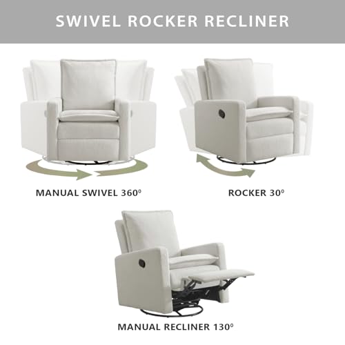 Image of Oxford Baby Uptown Upholstered Glider Recliner Rocking Chair 360 Swivel for Nursery and Living Room - Boucle White