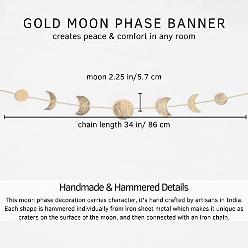 Image of Wall Decorations | Boho Accents Wall Decor | Moon Phases Art | Moon Phase Wall Hanging | Bohemian Decor for Bedroom, Home, Living Room, Apartment or Dorm (34 INCH, Golden)