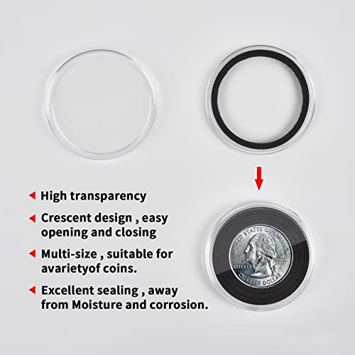 Image of 84 Pieces 46 mm Coin Capsules, with Foam Gasket and Plastic Storage Organizer Box, Coins Holder Collector Case for Coin Collection Supplies 7 Sizes (16 /20 /25 /27 /30 /38 /46mm) - Clear Case+Black Gasket