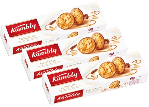 3x100g Crunchy Nut Cookies - Florentin Biscuits - Fine Pastries with Caramelized Almonds and Milk Chocolat 10.58 Oz/Kambly, Germany