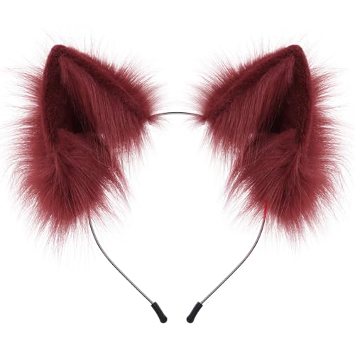 HAOAN Handmade Faux Fur Animal Cat Ears Headband Furry Fox Wolf Hairhoop Headwear Costume Accessory