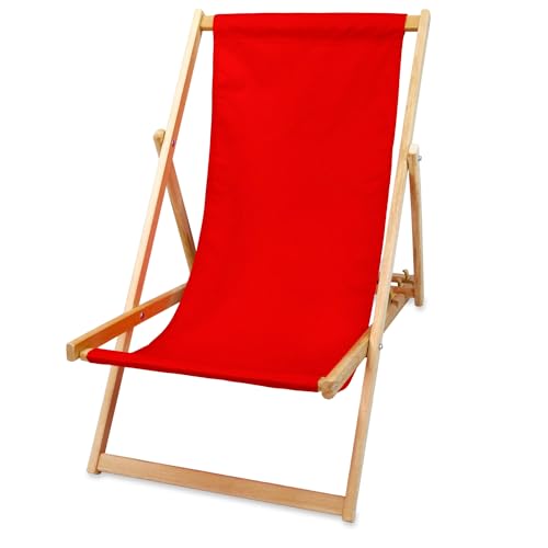 Amazinggirl Tumbona Plegable 1 Pieza - Tumbona de jardín, Silla Plegable, Tumbona Plegable de Madera, Tumbona de Playa, Silla de Playa, Silla Plegable de Madera, Capacidad de Carga máxima 120 kg Rojo