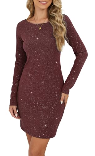 YUTILA Damen Glitzer Kleider Cocktailkleid mit Langen Ärmeln –...