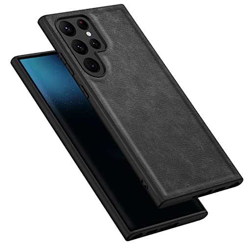 Kqimi Hülle für Samsung Galaxy S23 Ultra 5G, Premium Leder Handyhülle Stilvolle Weicher Griff Stoßfeste Anti-Kratzschutz Schutzhüllen für Samsung Galaxy S23 Ultra 2023 (Schwarz) Cover