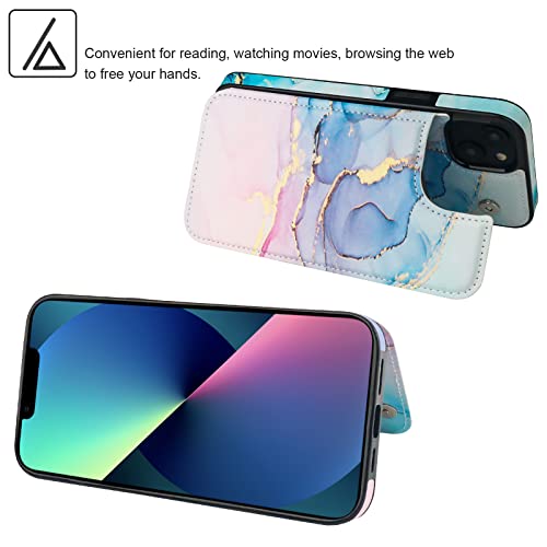 Image of HAOPINSH for iPhone 13 Case Wallet with Card Holder, Pink Blue Marble Pattern Back Flip Folio PU Leather Kickstand Card Slots Case for Women Girls, Double Magnetic Clasp Shockproof Cover 6.1 inch