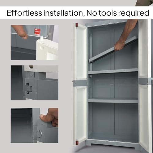 Image of Cello Novelty Big Bookshelf, White & Grey | 2 Dustproof Doors | Space Saving Cupboard | Plastic Book Shelf | Multipurpose Book Shelf for Home, Office | Book Organizer for Library