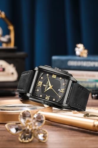 Image of London Fog Mayfair Collection Analog Watch for Men with Square Dial, Crystal Hour Accents, Date Display, Quartz Movement and Leather Strap - LFM10004