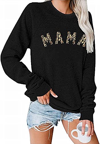 Womens Mama Sweatshirt Crewneck Long Sleeve Loose Casual Pullover Top XL