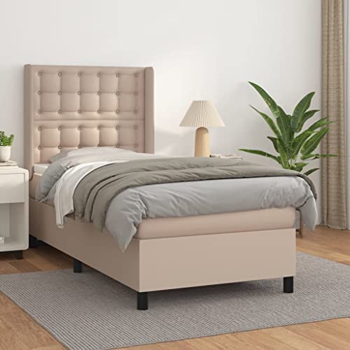 Homgoday Cama Box Spring con colchón Cuero sintético Capuchino 80x200 cm Cama Box Spring con Colchón Viscoelástico Espuma Protector Muelles Ensacados Capuchino Botones