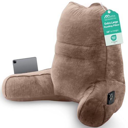 Image of Sasttie Reading Pillow for Bed, Back Pillow for Sitting Up, Light Brown | 23 inch Backrest Support Cushion for Couch, Sofa, and Floor, Dorm Essentials, OEKO-TEX, Adjustable Down Alternative Fill