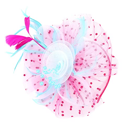 Image of DRESHOW Fascinators Hat Flower Mesh Ribbons Feathers on a Headband and a Clip Tea Party Headwear for Girls and Women