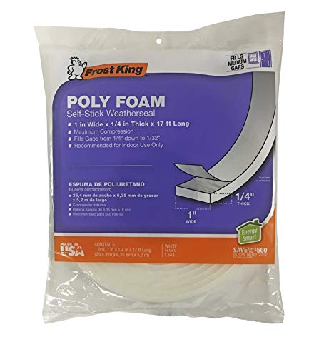 Frost King L343 Poly Foam Tape-Open Cell-Maximum Compression, L343-1, 17ft L, White-1/4 Thick, 1" W, 1/4" T, White Frost King L343 Poly Foam Tape-Open Cell-Maximum Compression, L343-1, 17ft L, White-1/4 Thick, 1" W, 1/4" T, White