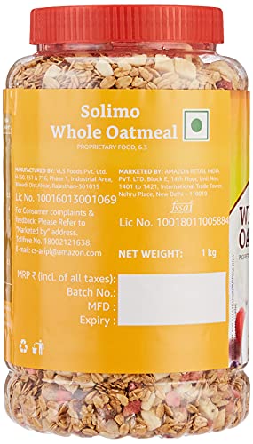 Image of Amazon Brand - Solimo Whole Oatmeal 1 Kg | High in Protein & Fibre | Breakfast Oats