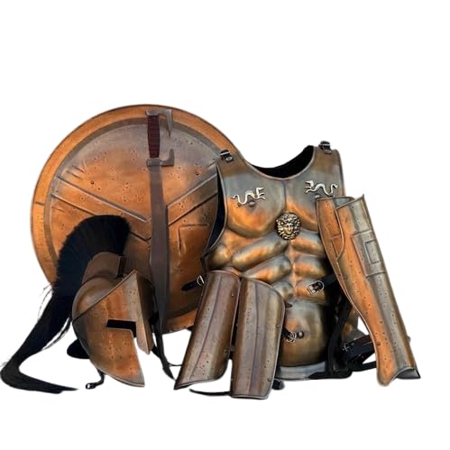 Conjunto espartano medieval de músculo completo, conjunto espartano del rey Leonidas 300, disfraz griego medieval, chaqueta muscular espartana, casco espartano, pierna y brazo, regalo de Navidad