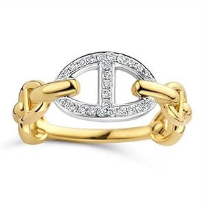 Brillaxis Bague motif maille marine or diamants – 54
