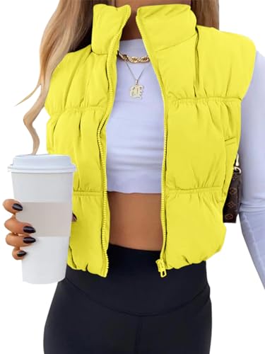 Image of SySea Women's Crop Puffer Vest Winter Zip Up Lightweight Sleeveless Warm Outerwear Padded Coat