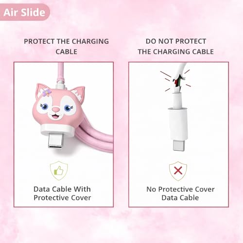 Image of Cable Protector for Apple iPhone Charger 20W /18W Type C, 3D Cute Cartoon Case Adaptor Cover Full Cable Connection Protectors Protective Protection Wire Sleeves Guard (Pink Kitty)
