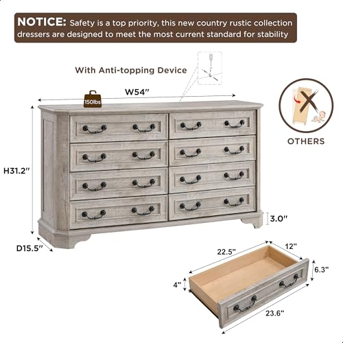 T4TREAM-Farmhouse-8-Drawers-Dresser-for-Bedroom-54-Wide-Wood-Rustic-Chest-of-Drawers-with-Natural-Texture-Vintage-Design-Storage-Dressers-Organizer-for-Bedroom-Living-Room-Light-Rustic-Oak T4TREAM Farmhouse 8 Drawers Dresser for Bedroom 54 Wide Wood Rustic Chest of Drawers with Natural Texture Vintage Design Storage Dressers Organizer for Bedroom Living Room Light Rustic Oak