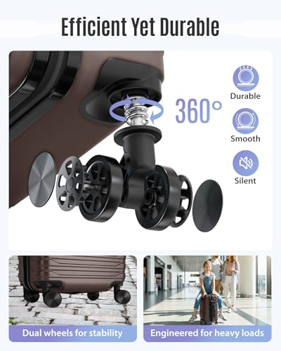 Image of LIGHT FLIGHT Expandable Carry On Luggage 22x14x9 Airline Approved with Double Spinner Wheels, 20 Inch Lightweight Hard Shell Rolling Suitcases with TSA Lock, Brown