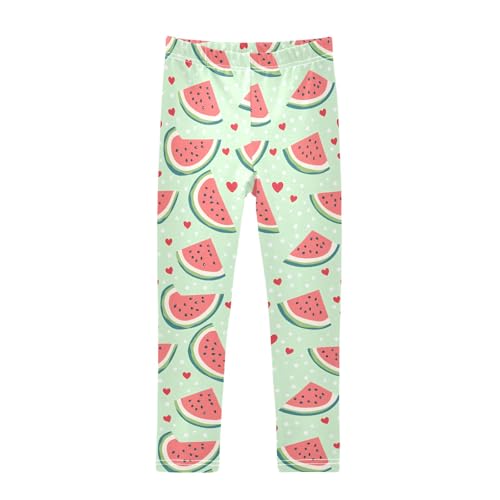 Girls' Athletic Leggings Ankle Length Yoga Dance Pants Kids Teen 4T Watermelon Heart