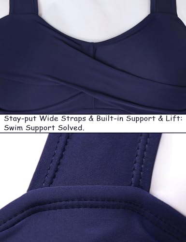AONTUS Plus Size One Piece Swimsuits for Curvy Women with Ruffle Tummy Control Modest Swimdress for Beach Vacation 22-24 Blue