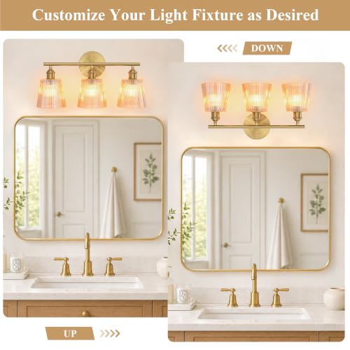 Image of Bathroom Light Fixtures, 3-Light Gold Bathroom Vanity Lights Over Mirror