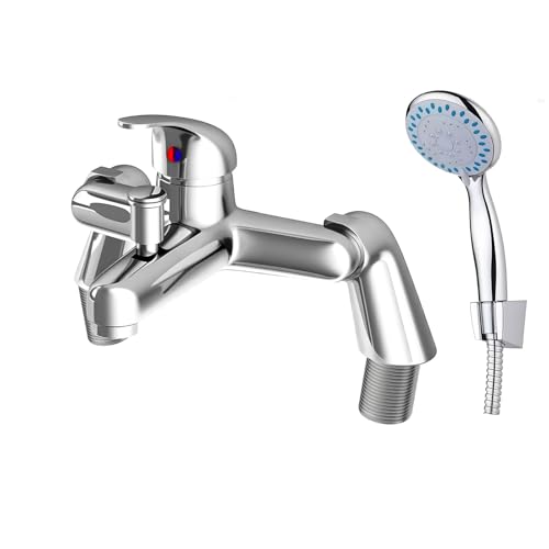 Fesatccoz Triple Robinets avec Douchette à Main, Argent Robinet de Baignoire en Cuivre Plein Montage Vertical sur le Pont Remplissage à Une Main pour la...