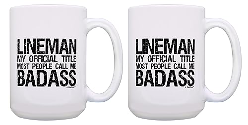 ThisWear Electrician Gift For Men Lineman My Official Title Most People Call Me Badass 2 Pack 15oz Ceramic Coffee Mug Set