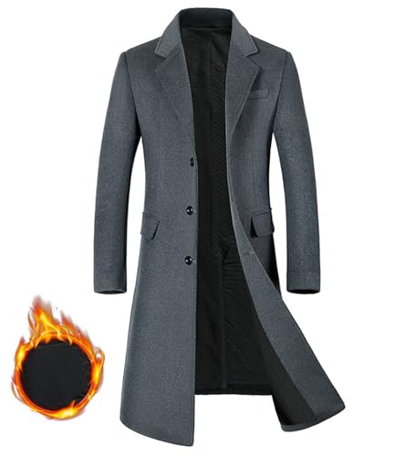 Image of TangDao Long Wool Overcoat for Men Pea Coat Winter Warm Trench Coat