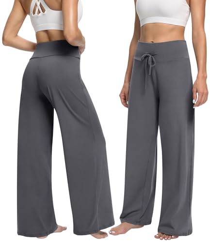 Image of ZOOSIXX Soft Black Pajama Pants for Women, Wide Leg Pants Woman Flowy Comfy Casual Lounge Yoga Capri Pants 22 inch / 30 inch
