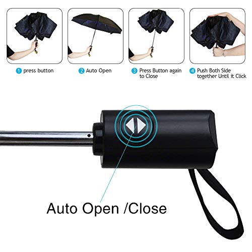 Image of SIEPASA Windproof Travel Compact Umbrella-Automatic Umbrellas for Rain- Folding Umbrella, Travel Compact Umbrella.(Inverted /Starry Sky /46 Inch)