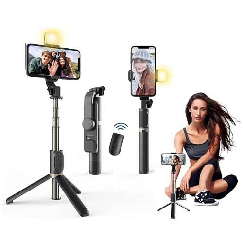 Image of i17 Selfie Stick with Tripod Stand,Extendable Bluetooth Selfie Stick for Mobile Phone,LED Light,Compatible with iPhone & 360 Degree Rotation,Selfie Stick Tripod Stand 4 in 1 Photography,selfi