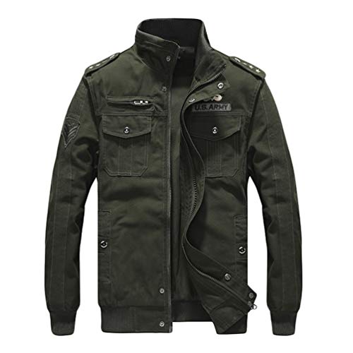 Ketamyy Hombre Casual Chaqueta Algodón Militares Sección Delgada Otoño Primavera Cuello Alto Manga Larga Ajuste Flojo Estampado Multibolsa Charretera Cargo Aviator Cazadora Chamarra Verde Militar 6XL Cover