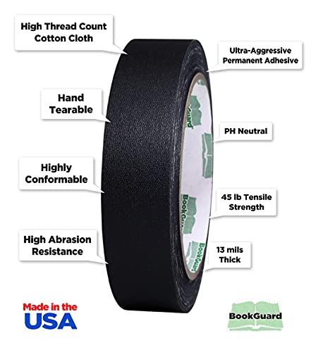 Bookguard 1 Inch Premium Bookbinding Repair Cloth Tape, 15 Yard Roll, Black #TOP1