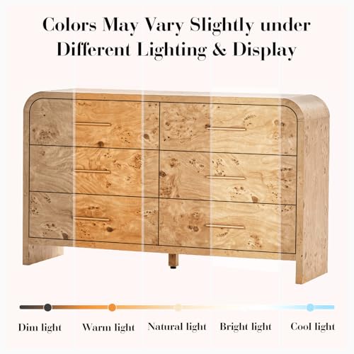 Image of Curved Drawer Dresser for Bedroom with 6 Drawers, 54'' Wide Chest of Drawer