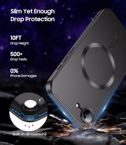 Image of DIZORO Magnetic Case for iPhone 17e / iPhone 16e Case [Compatible with MagSafe][Built-in Camera Lens Protector] Slim Soft Silicone Bumper Shockproof Metallic Luster Back Cover Phone Case - Black