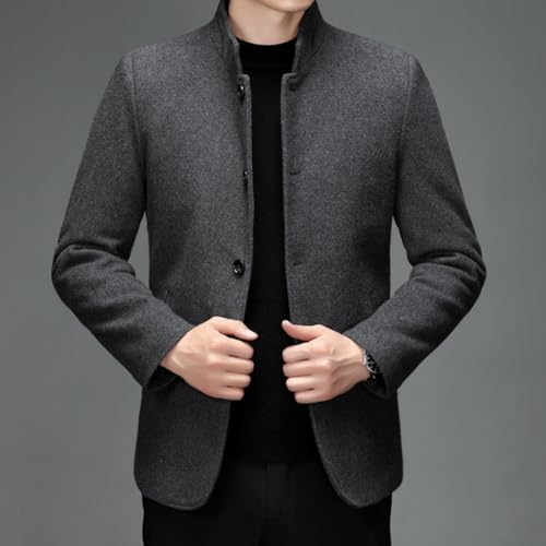 Maiyifu-GJ Men's Single Breasted Wool Blend Coats Slim Fit Stand Collar Wool Pea Coats Business Casual Winter Jacket Overcoat2